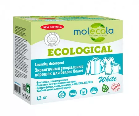 MOLECOLA - Стиральный порошок для белого белья экологичный, 1,2 кг